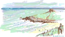 Porthmeor Beach, St Ives, Cornwall, UK. Created using One Note. Alison Nicholls